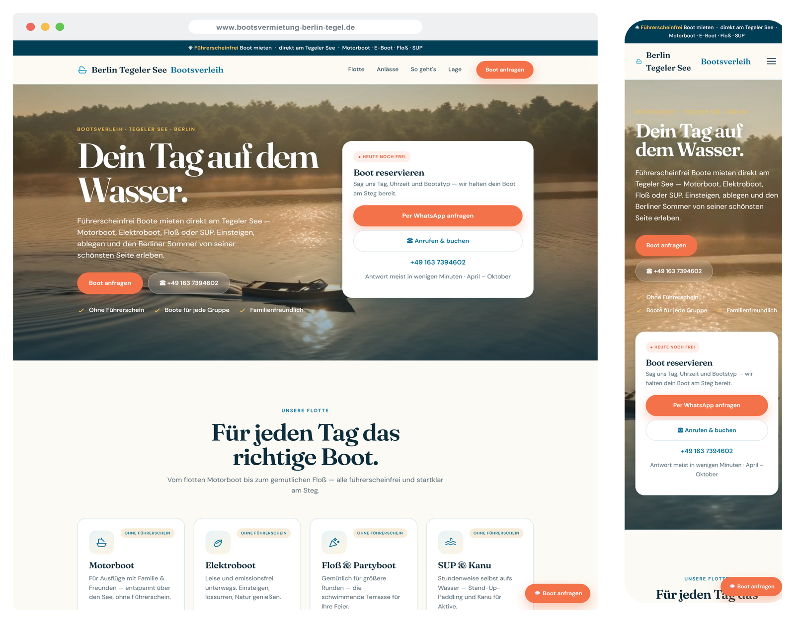 Beispiel: Bootsvermietung Berlin Tegeler See